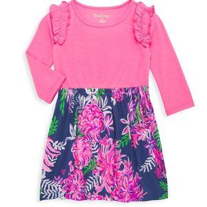 NWT Lilly Pulitzer Girls Kiera Floral Dress Oyster Bay Navy- Size XL (12-14)